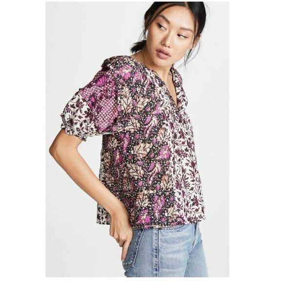 Ulla Johnson top Small Arusi Poplin Top Pink Print Cotton Silk Puff Floral - Picture 8 of 13